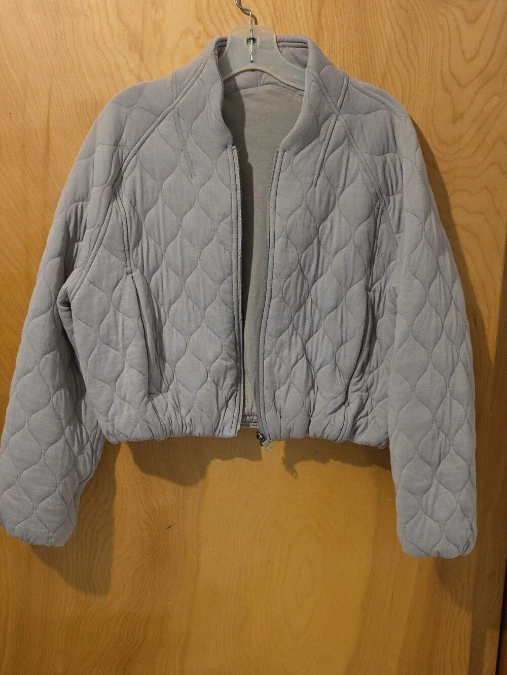 Lululemon Quilted Cropped Bomber Jacket - Light Gray/Taupe Size 6